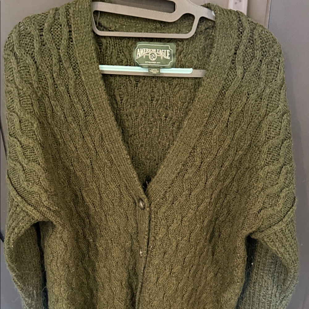 American Eagle Outfitters Olive Cable Knit Cardigan